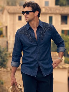 Mens Denim Designer embroidery shirt by Auda